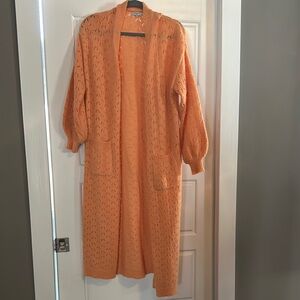 Orange Knit Long Cardigan
